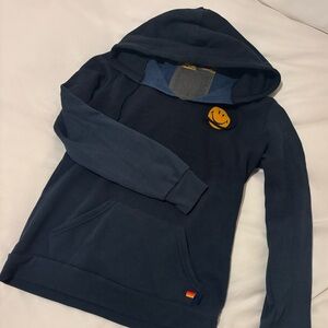 Aviator Nation Navy Hooded Zip-Up with Yellow Smiley Patch